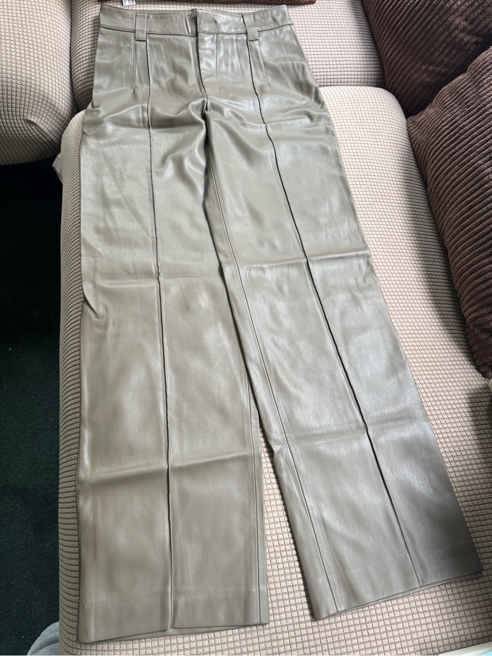 Women’s  Olive Green Faux Leather Straight-Leg Pants